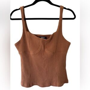 Maeve for Anthropologie Sweetheart Seamed Ribbed Corset Tank Top tan cotton M